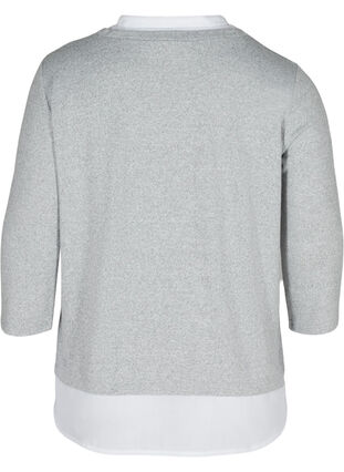 Gemêleerde blouse met 3/4 mouwen en hemd details, Light Grey Melange, Packshot image number 1