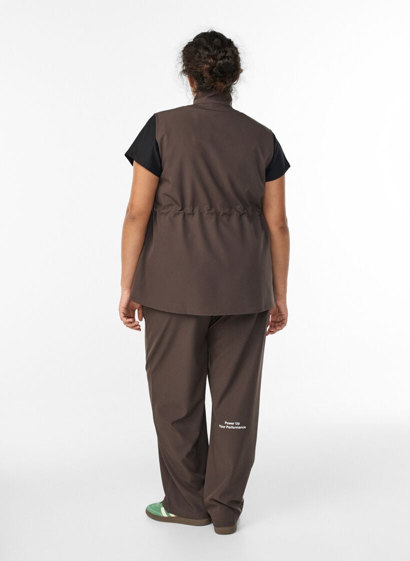 Pantalon de sport taille haute et coupe droite, Marron, Model image number 1