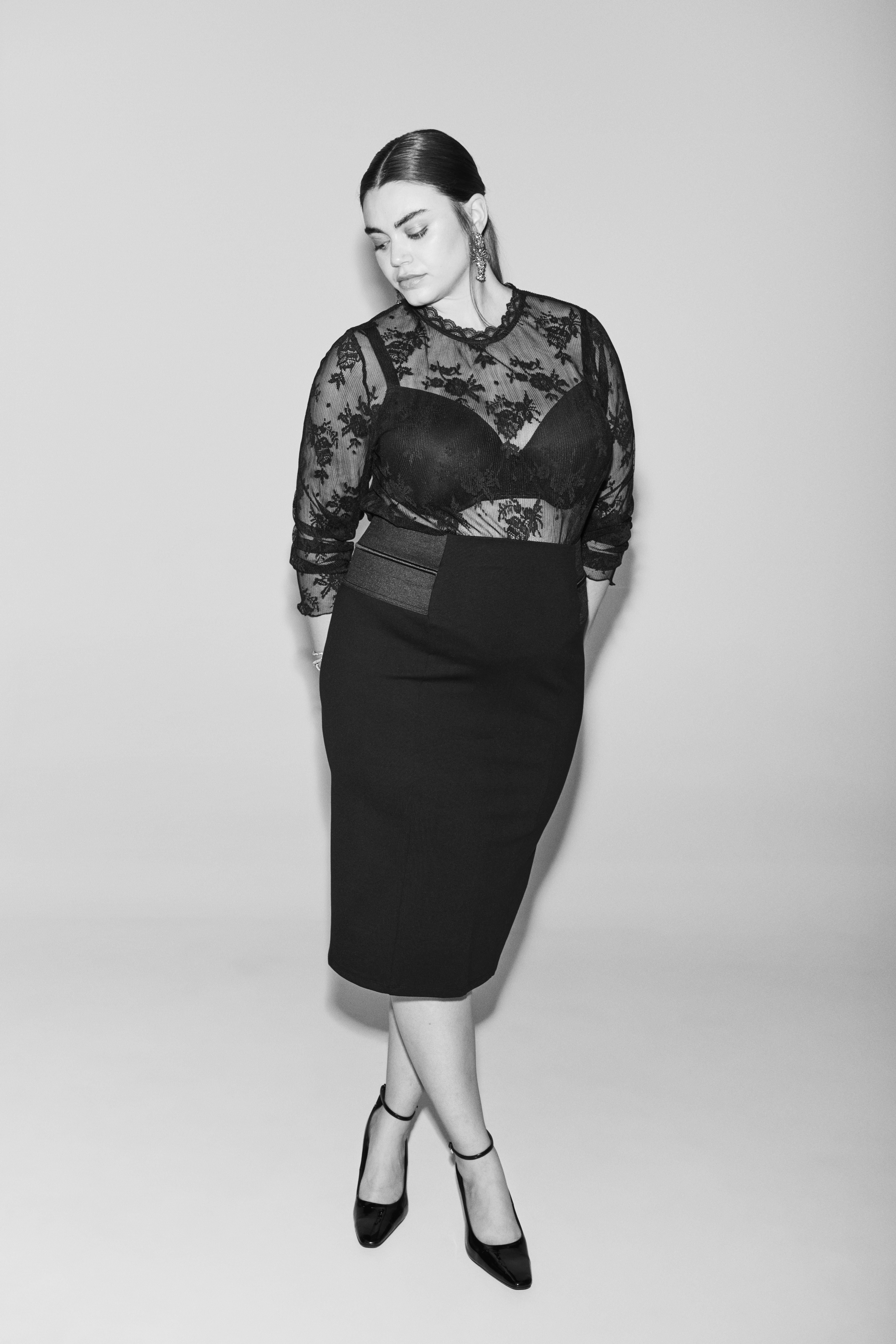 Zizzi Blouse en maille avec dentelle, , Model