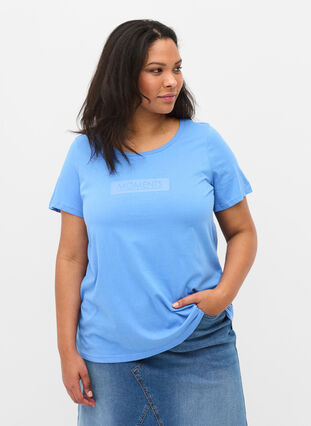 T-shirt en coton à manches courtes avec imprimé, Ultramarine TEXT, Model image number 0