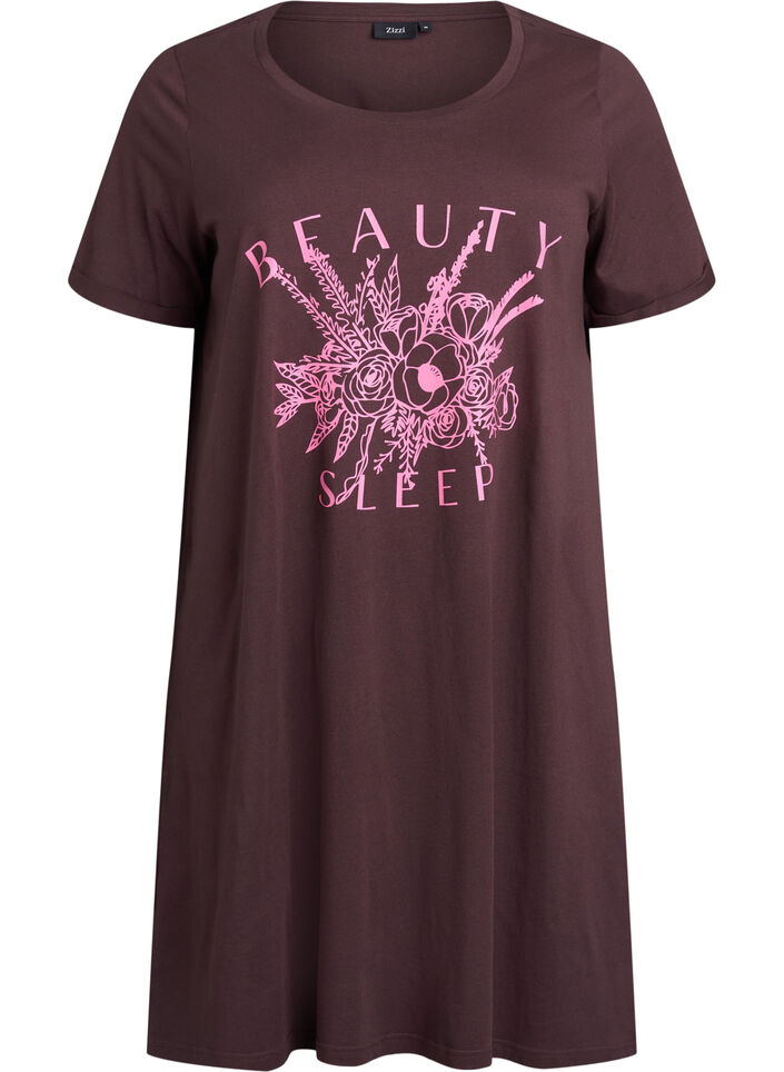 Nachtjapon met korte mouwen van biologisch katoen, Bruin, Packshot image number 0