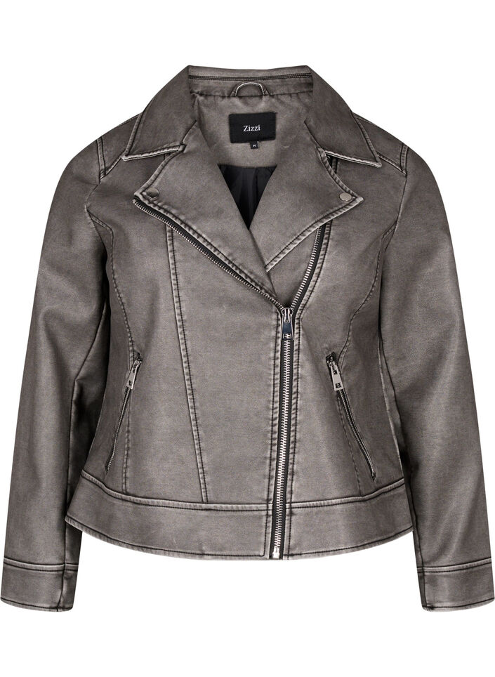 Veste imitation cuir patinée, Dark Grey Wash, Packshot image number 0