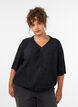 Blouse met golvende structuur en ballonvorm, Zwart, Model image number 0