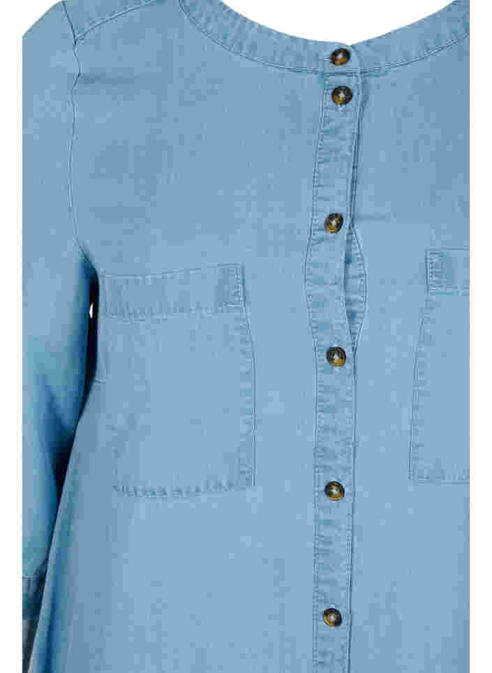 Robe midi avec boutonnage et manches 3/4, Light blue denim, Packshot image number 2