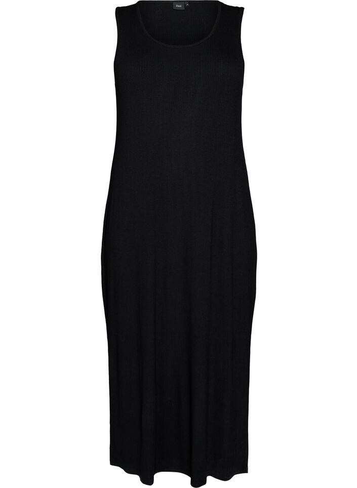 Robe c&ocirc;tel&eacute;e sans manches en viscose, Noir, Packshot image number 0