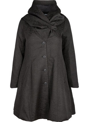 Jacquard geweven jas met capuchon, Black, Packshot image number 0