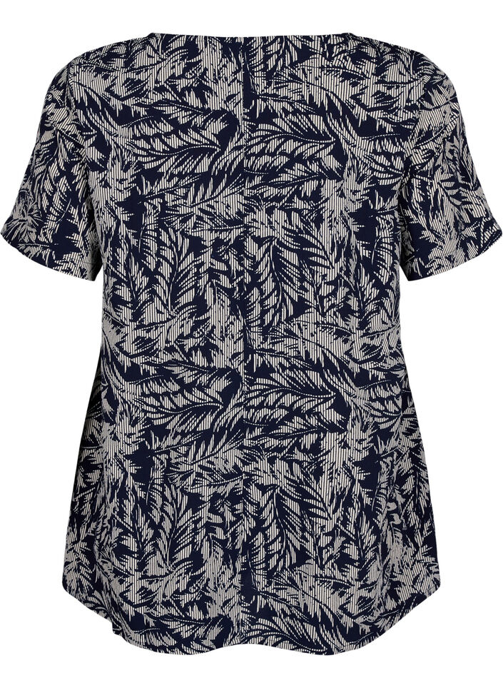 FLASH - Blouse met korte mouwen en print, Off White Blue Leaf, Packshot image number 1