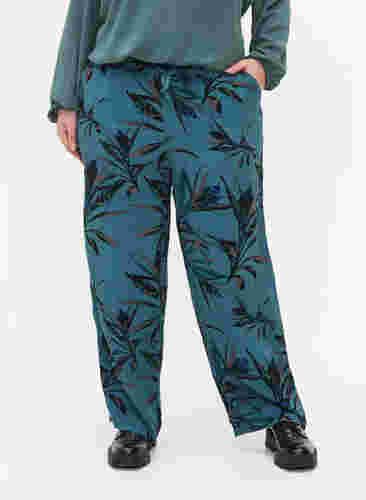 Pantalon ample en viscose avec imprimé, Sea Pine Leaf, Model image number 2