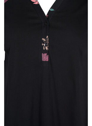 Chemise de nuit en coton à manches courtes avec détails imprimés, Black AOP Flower, Packshot image number 2