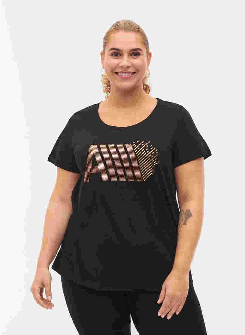 T-shirt de sport avec imprimé, Black w. RoseGoldF., Model image number 0