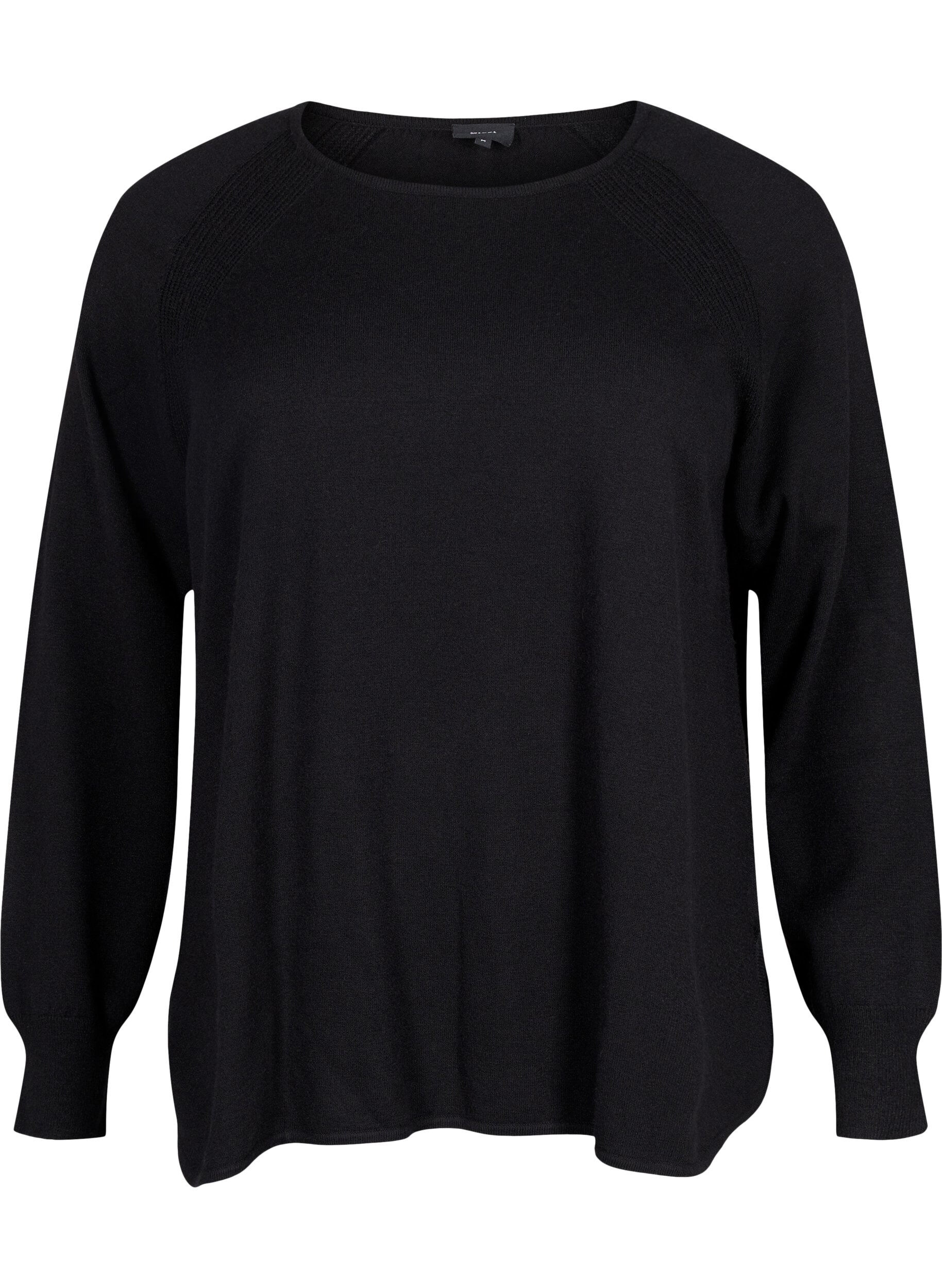 ZizziGebreide blouse met raglanmouwen, Black, Packshot image number 0