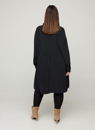Viscose jurk met kanten lint, Black, Model image number 1