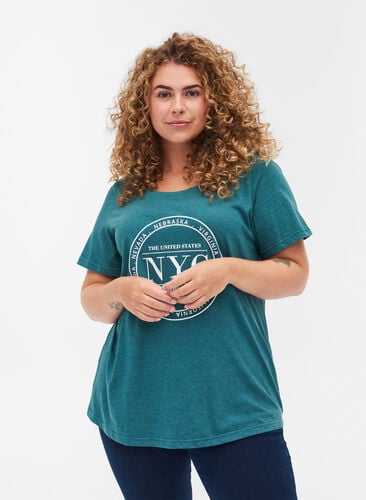 T-shirt chiné avec imprimé et manches courtes, Pacific Mel., Model image number 0