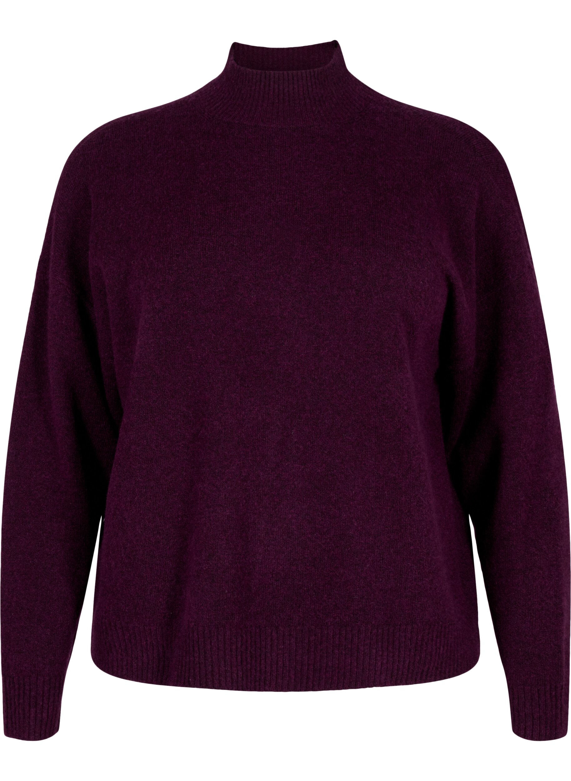 ZizziGebreide wollen blouse met hoge hals, Potent Purple Mel., Packshot image number 0