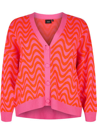 Cardigan tricoté avec motif et boutons, Hot Pink Comb., Packshot image number 0