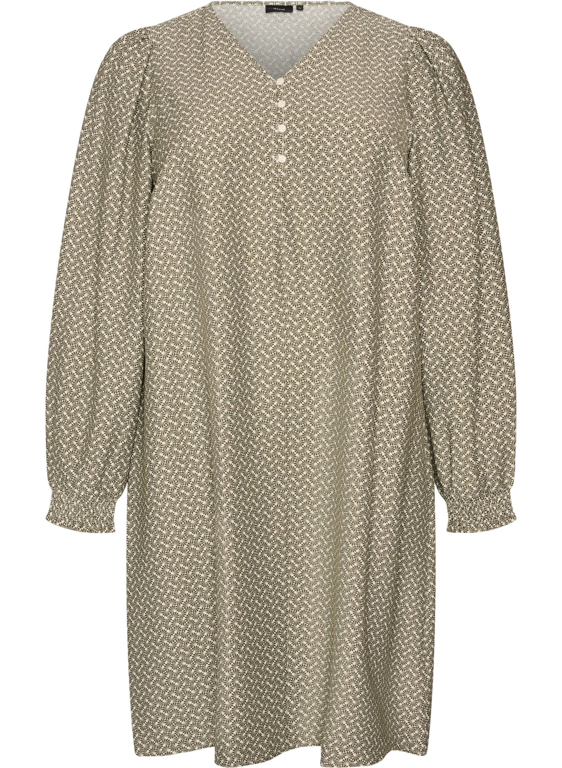 ZizziJurk van viscose met patroon en lange mouwen, Groen, Packshot image number 0