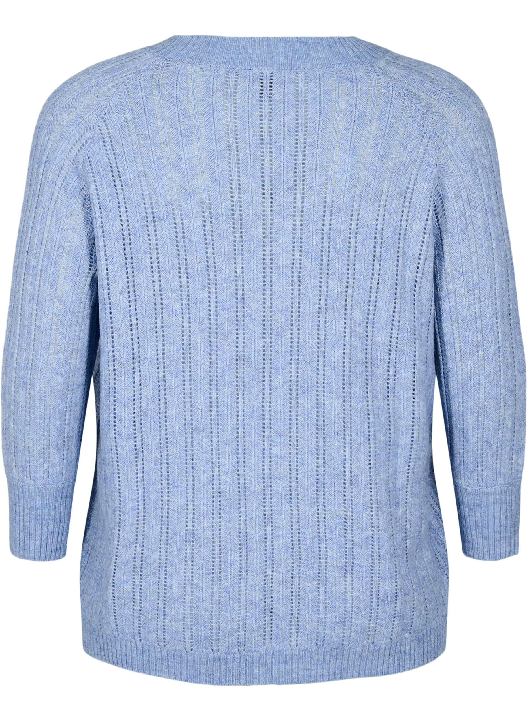 ZizziLuchtige knit blouse met 3/4 mouwen en opengewerkt patroon, Blauw, Packshot image number 1
