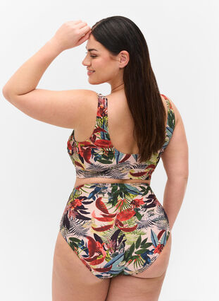 Bikinibroekje met hoge taille en print, Palm Print, Model image number 1