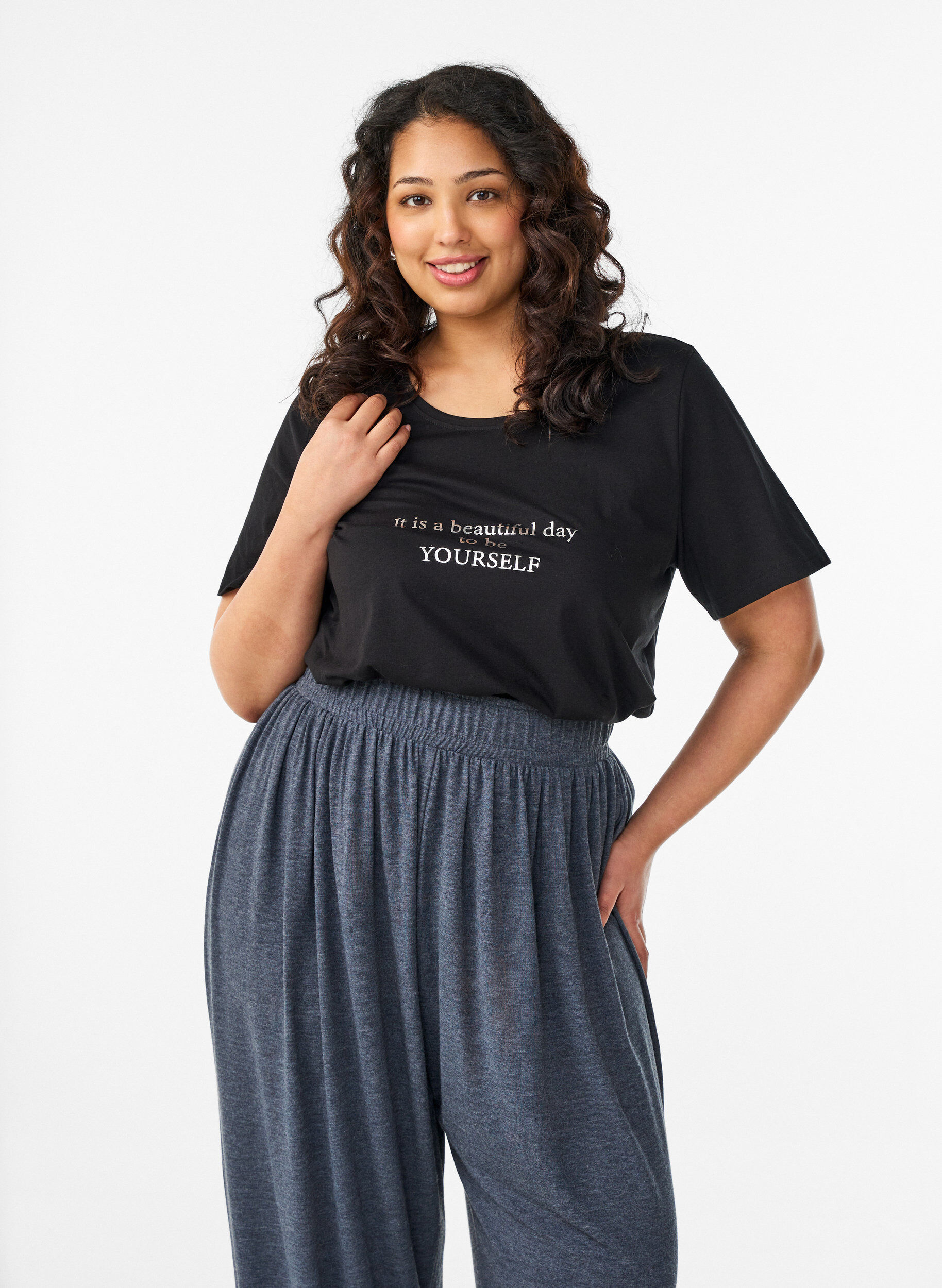 ZizziT-shirt met print, Zwart, Model image number 0