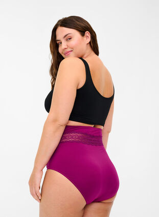 Culotte taille haute avec dentelle, Magenta purple, Model image number 0
