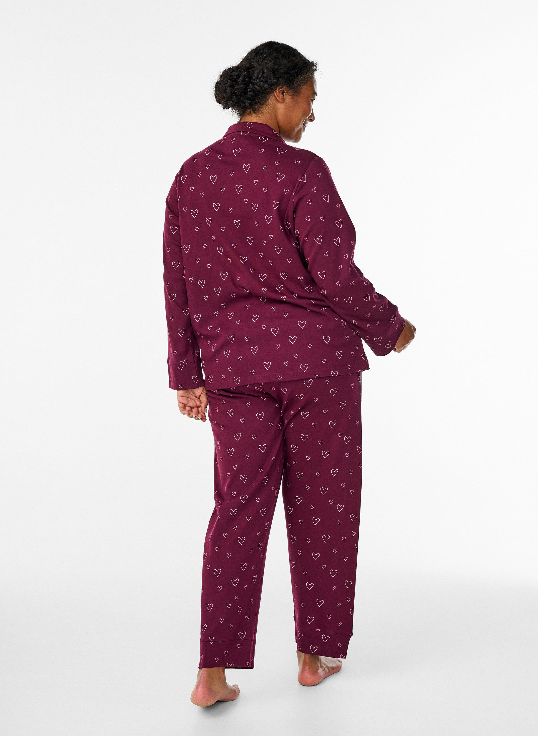 ZizziKatoenen pyjamabroek met hoge taille, Donker Bordeaux, Model image number 1