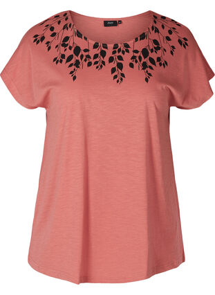 Katoenen t-shirt met print details, Canyon Rose LEAF, Packshot image number 0