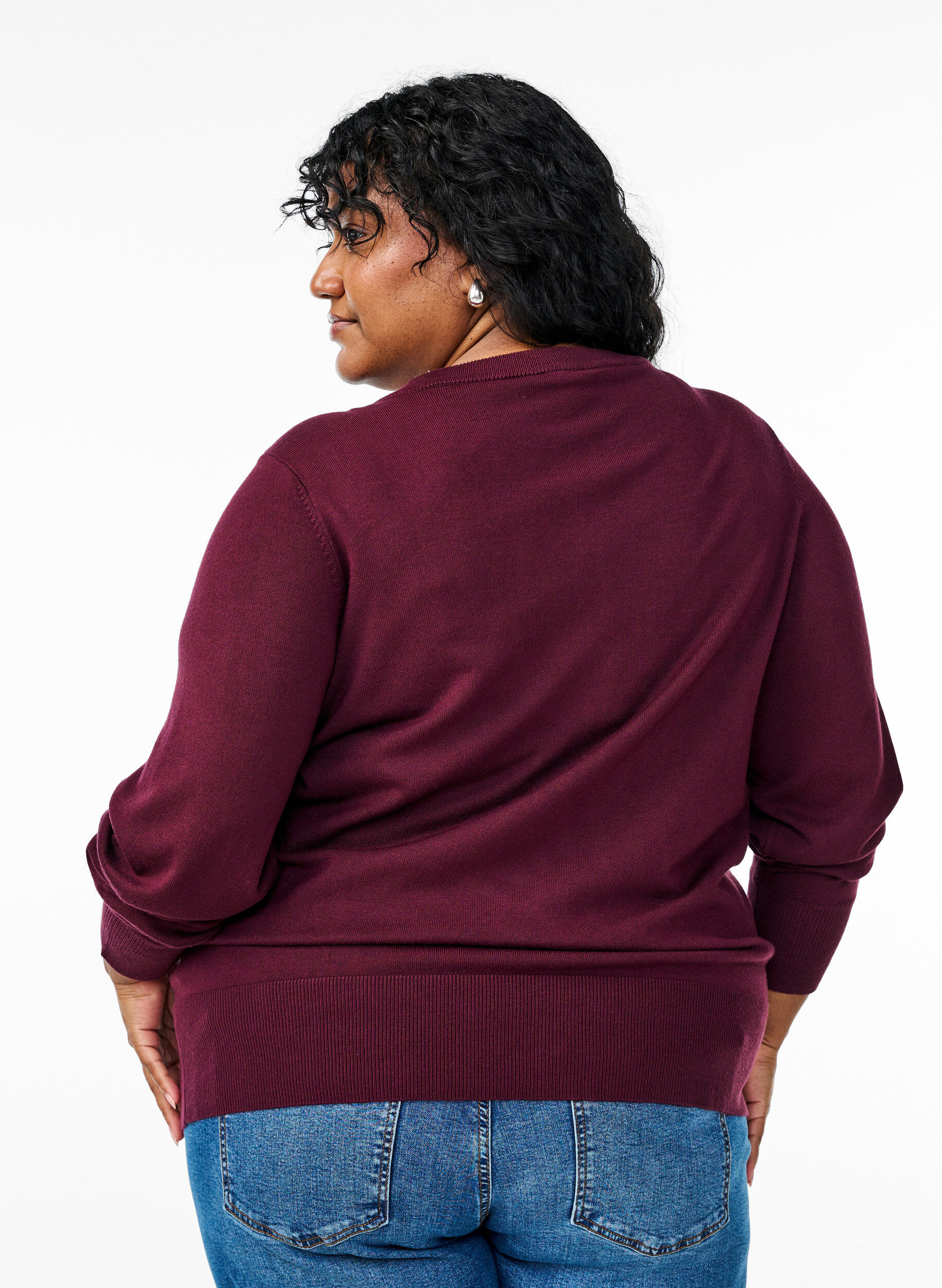 ZizziCardigan en tricot avec col rond et boutons, Bordeaux, Model image number 2