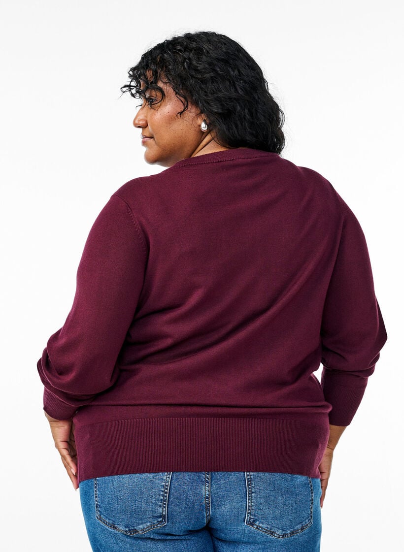 Cardigan en tricot avec col rond et boutons, Bordeaux, Model image number 2