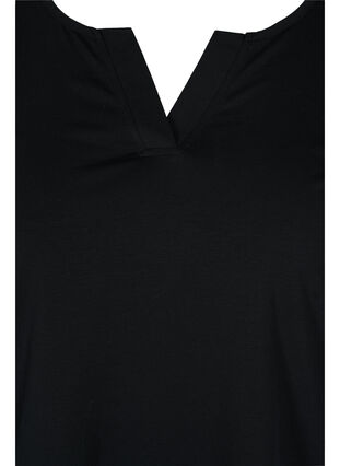 Blouse en coton uni à manches 3/4 et fente, Black, Packshot image number 2