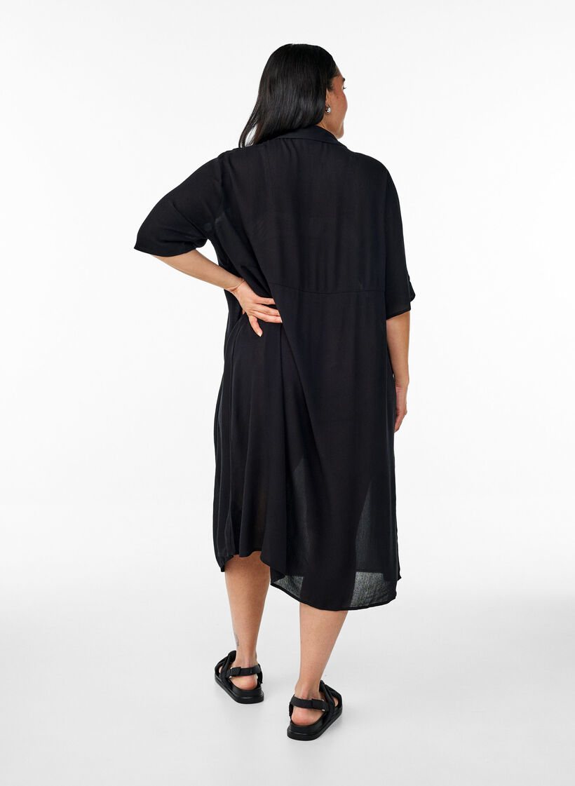 Midi shirtjurk met korte mouwen, Zwart, Model image number 1