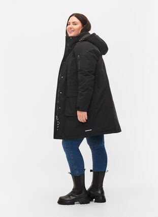 Veste d'hiver avec capuche amovible et poches, Black, Model image number 2