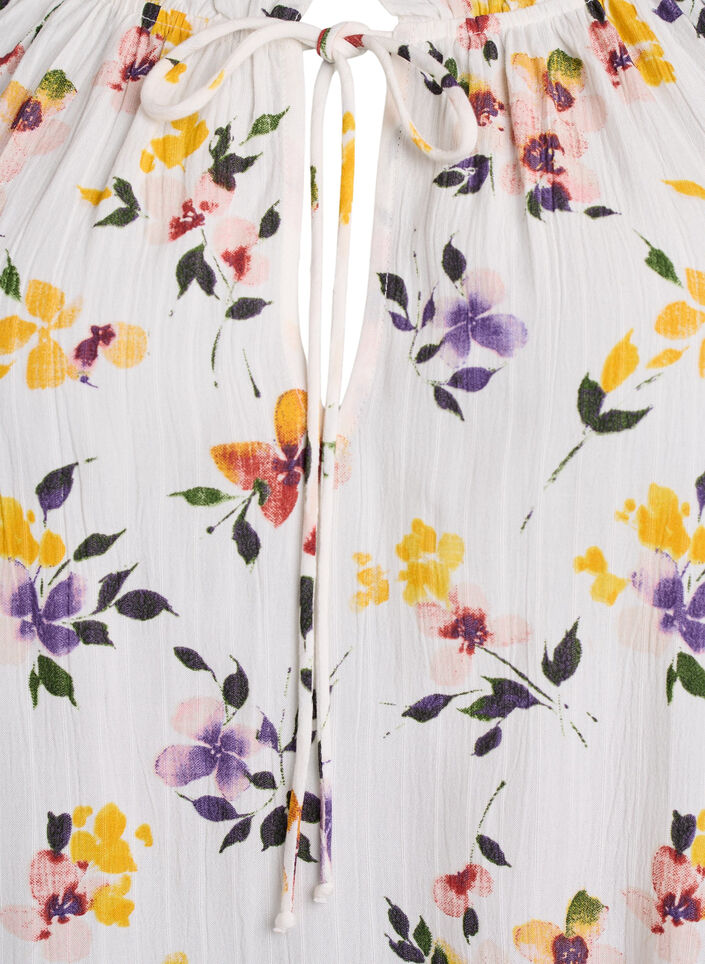 Blouse en viscose &agrave; fleurs avec manches mi-longues, Blanc, Packshot image number 2