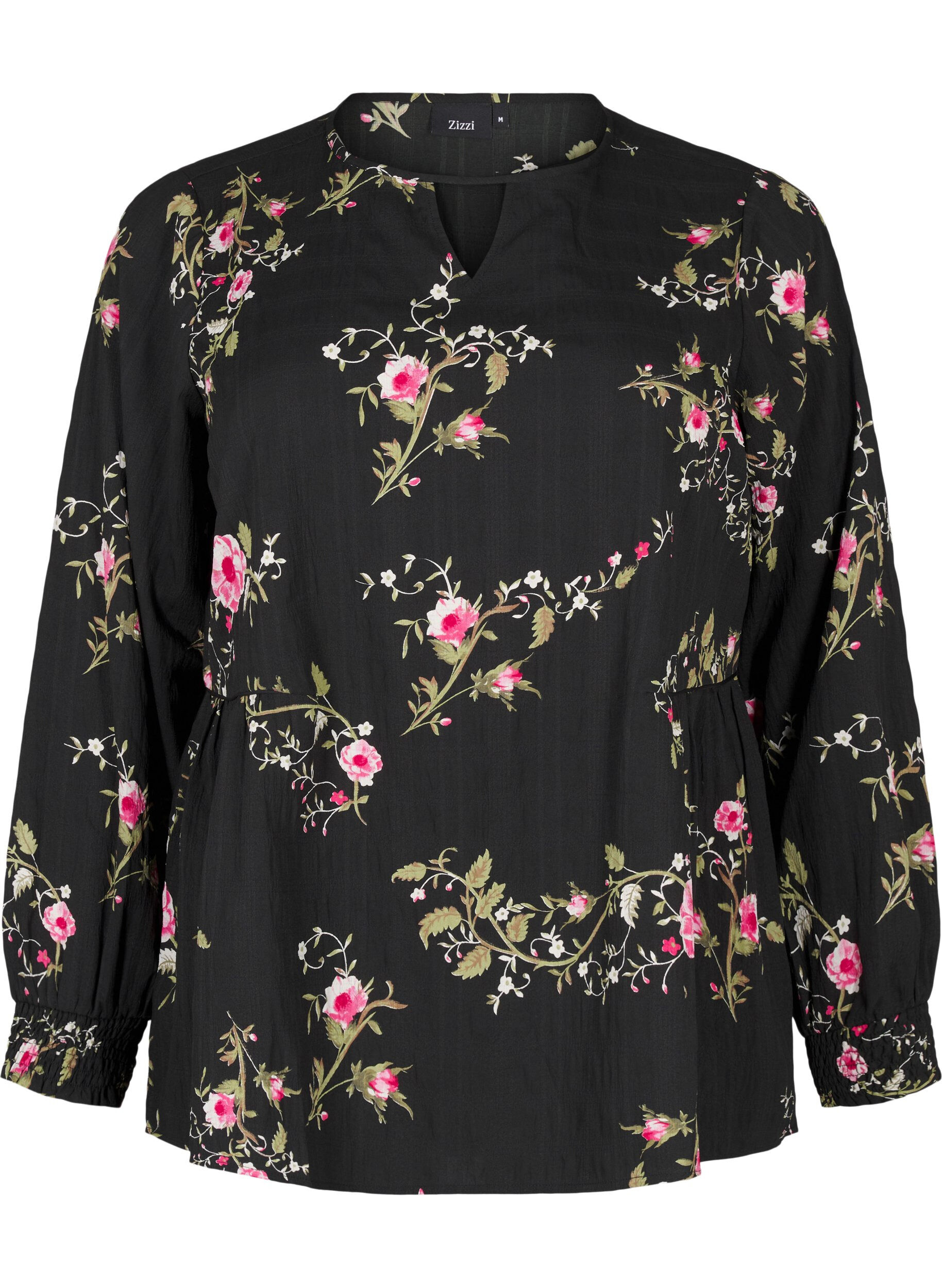 ZizziChemisier &agrave; manches longues avec imprim&eacute; floral, Noir, Packshot image number 0