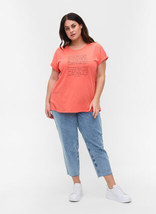T-shirt avec imprimé en coton biologique, Living Coral Text, Model image number 2