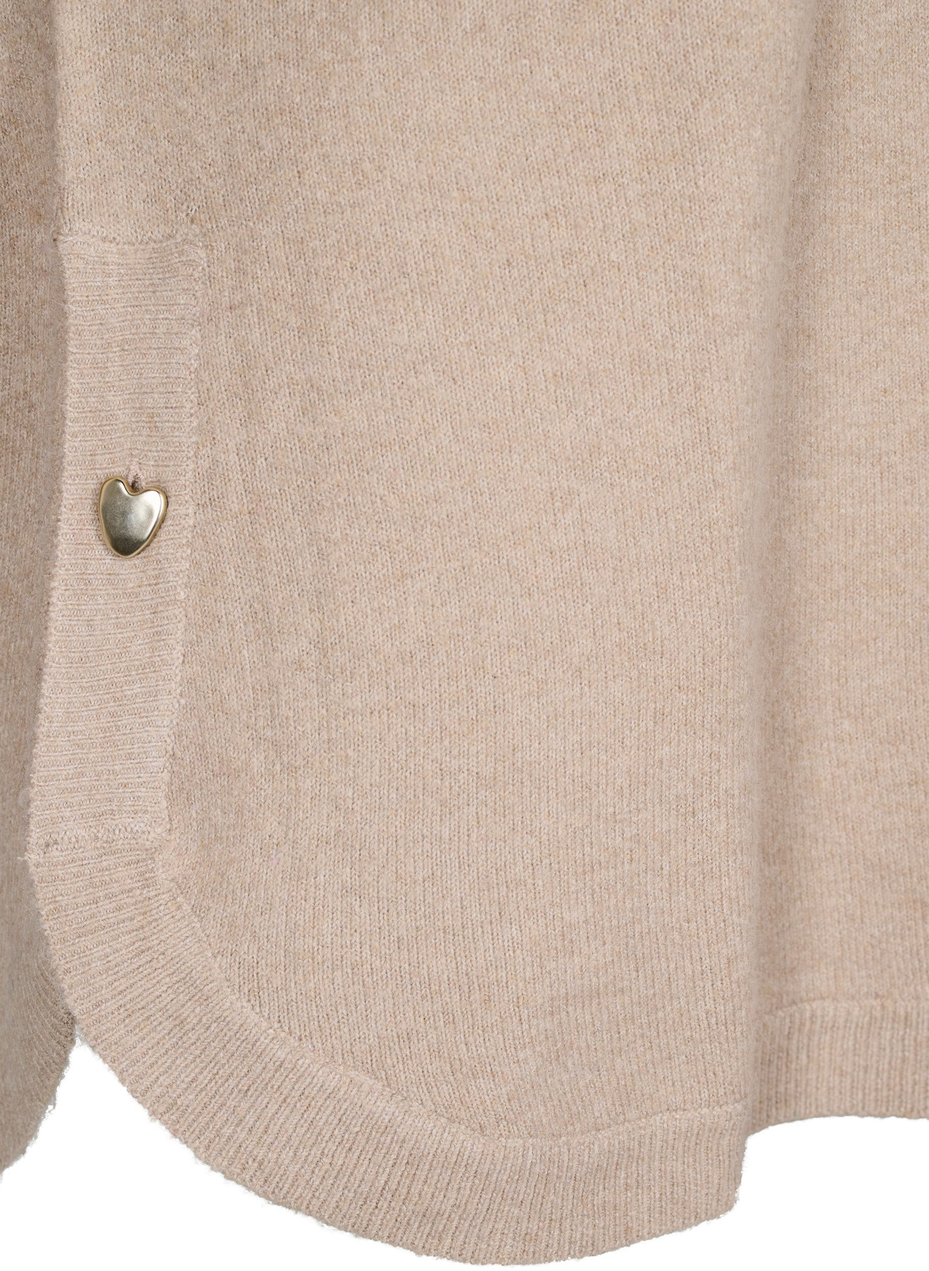 ZizziLange gebreide blouse met knoopdetail aan de zijkant, Simply Taupe Mel., Packshot image number 3