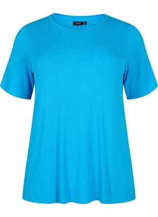 T-shirt en viscose avec structure côtelée, Ibiza Blue, Packshot image number 0