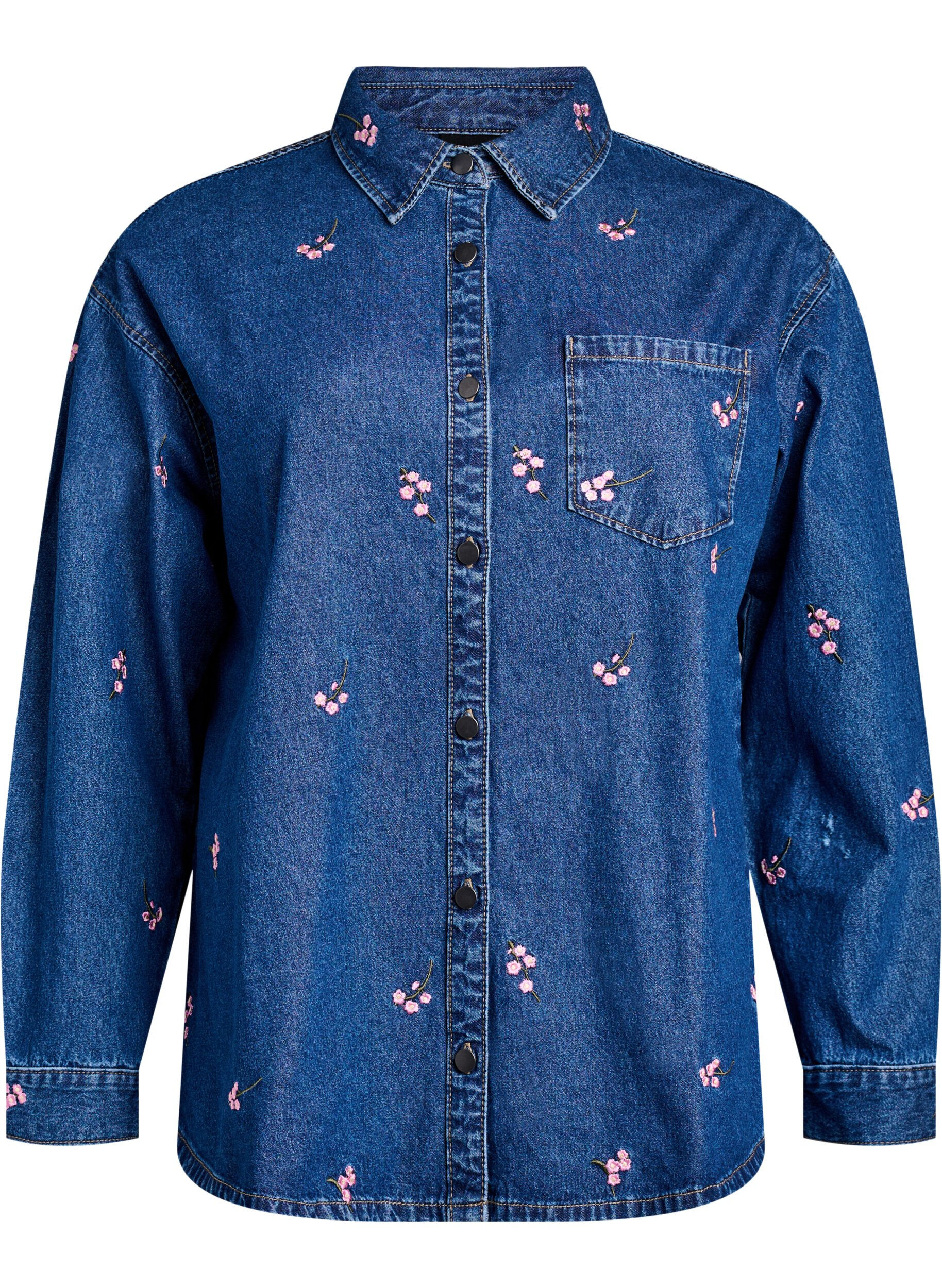 Denim shirt met geborduurde bloemen