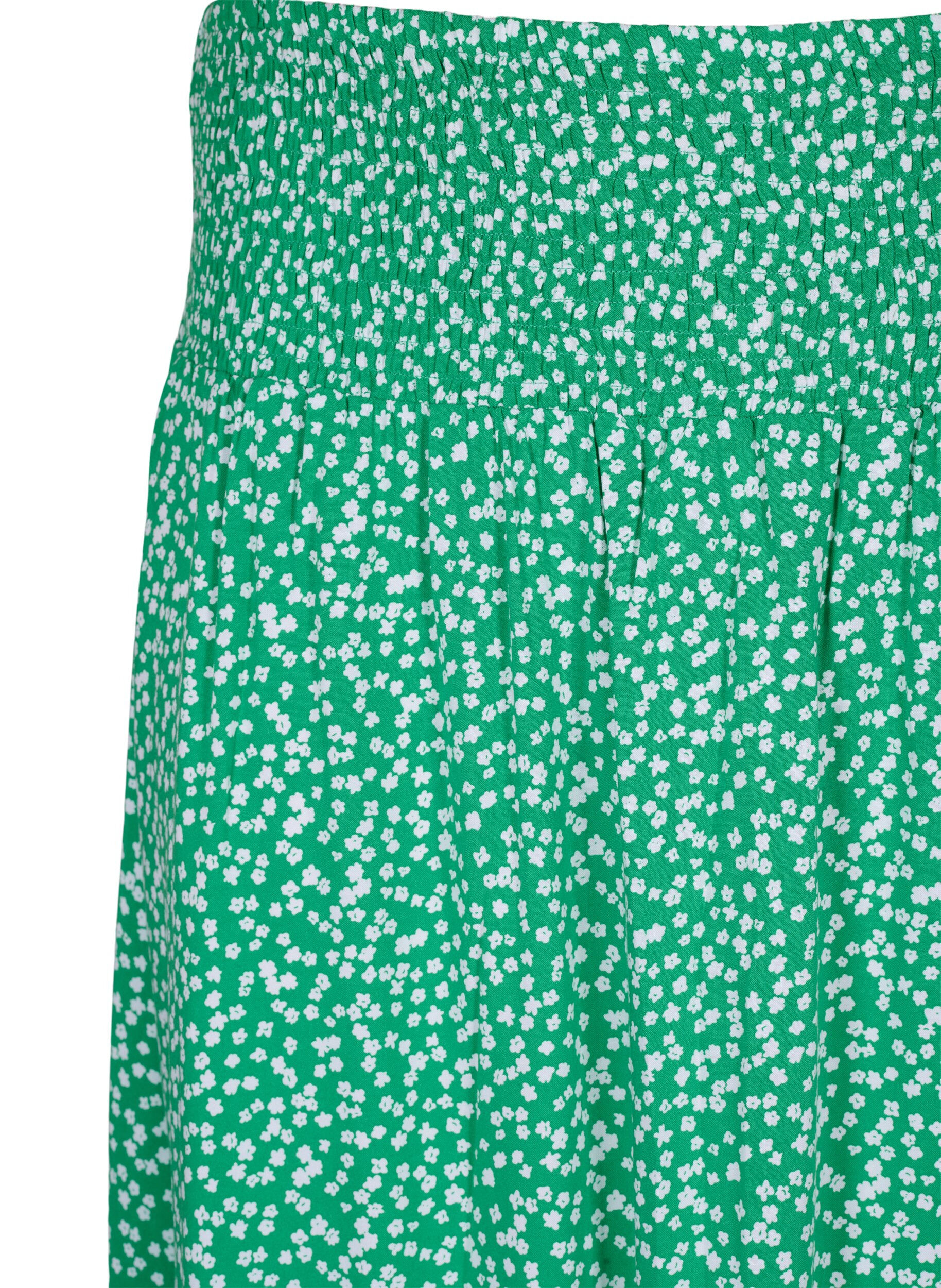 ZizziFLASH - Maxi rok in viscose met smokwerk, Groen, Packshot image number 2