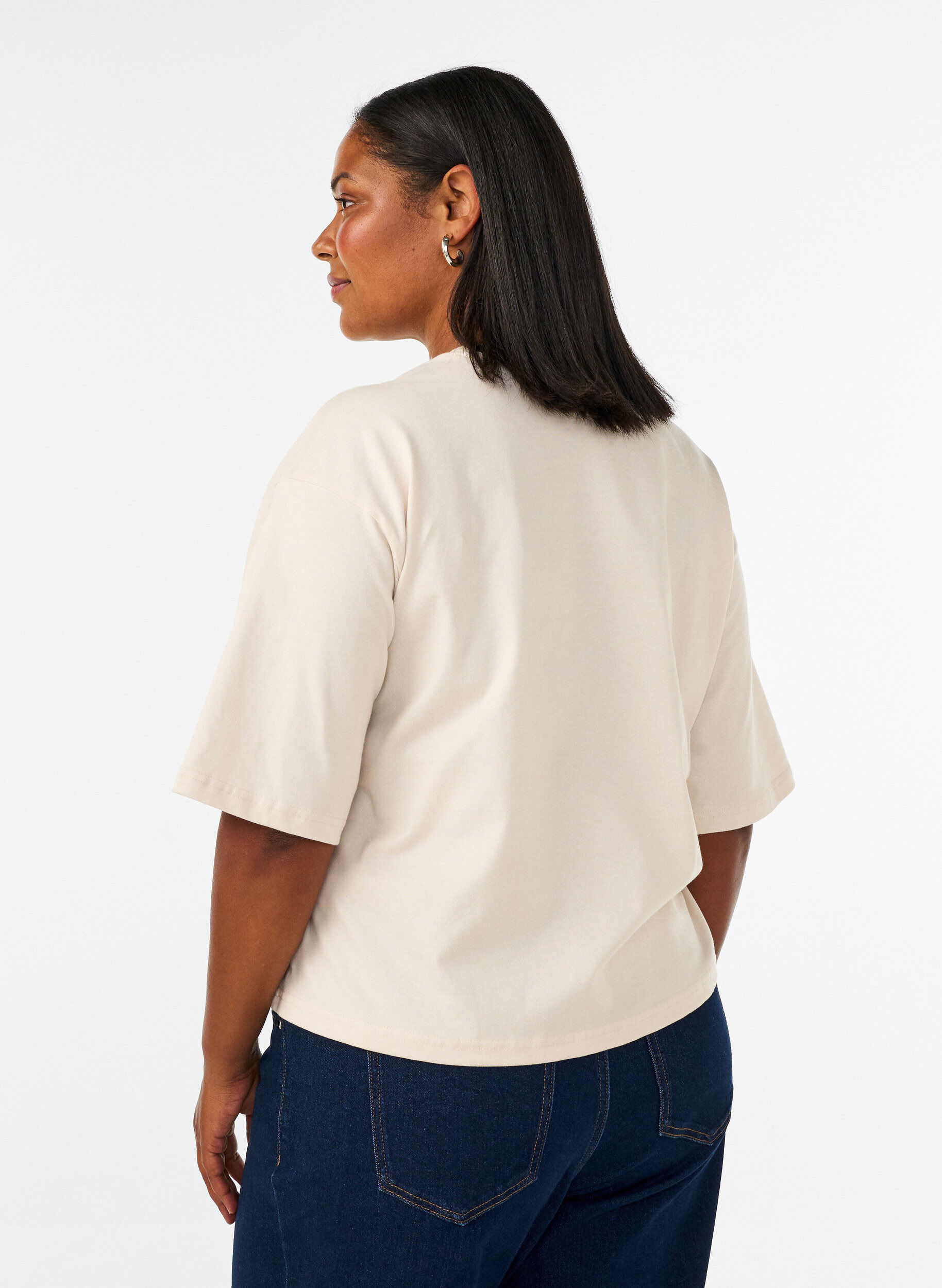 ZizziT-shirt met tekstprint en badges, Beige, Model image number 2