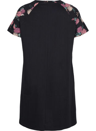 Chemise de nuit en coton à manches courtes avec détails imprimés, Black AOP Flower, Packshot image number 1
