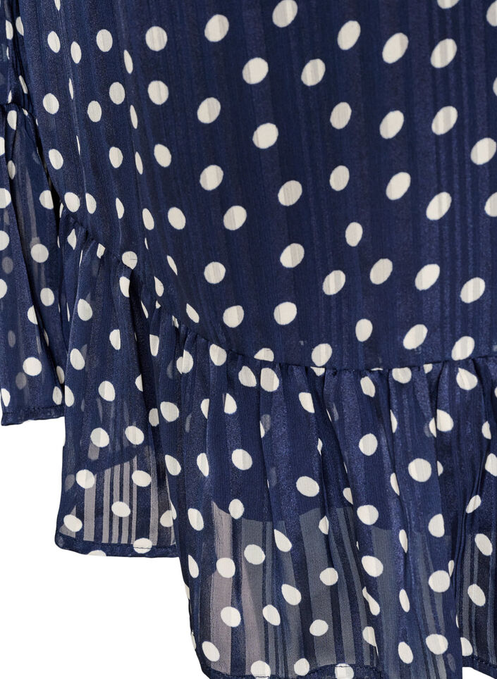 Jurk met patroon, ruches en lange mouwen, Blauw, Packshot image number 3