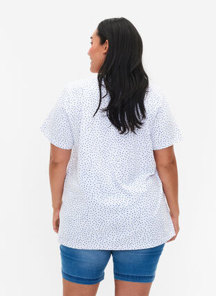 T-shirt en coton avec des points et un col en V, B.White/S.T.W Dot, Model image number 1