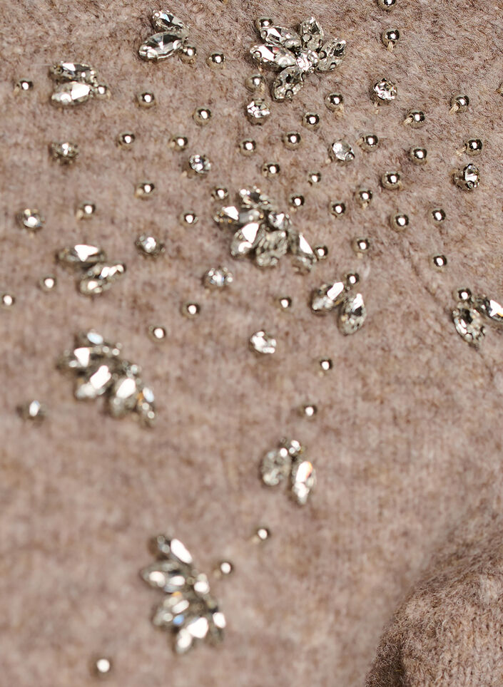 Gebreide blouse met strassteentjes en studs, Beige, Packshot image number 2