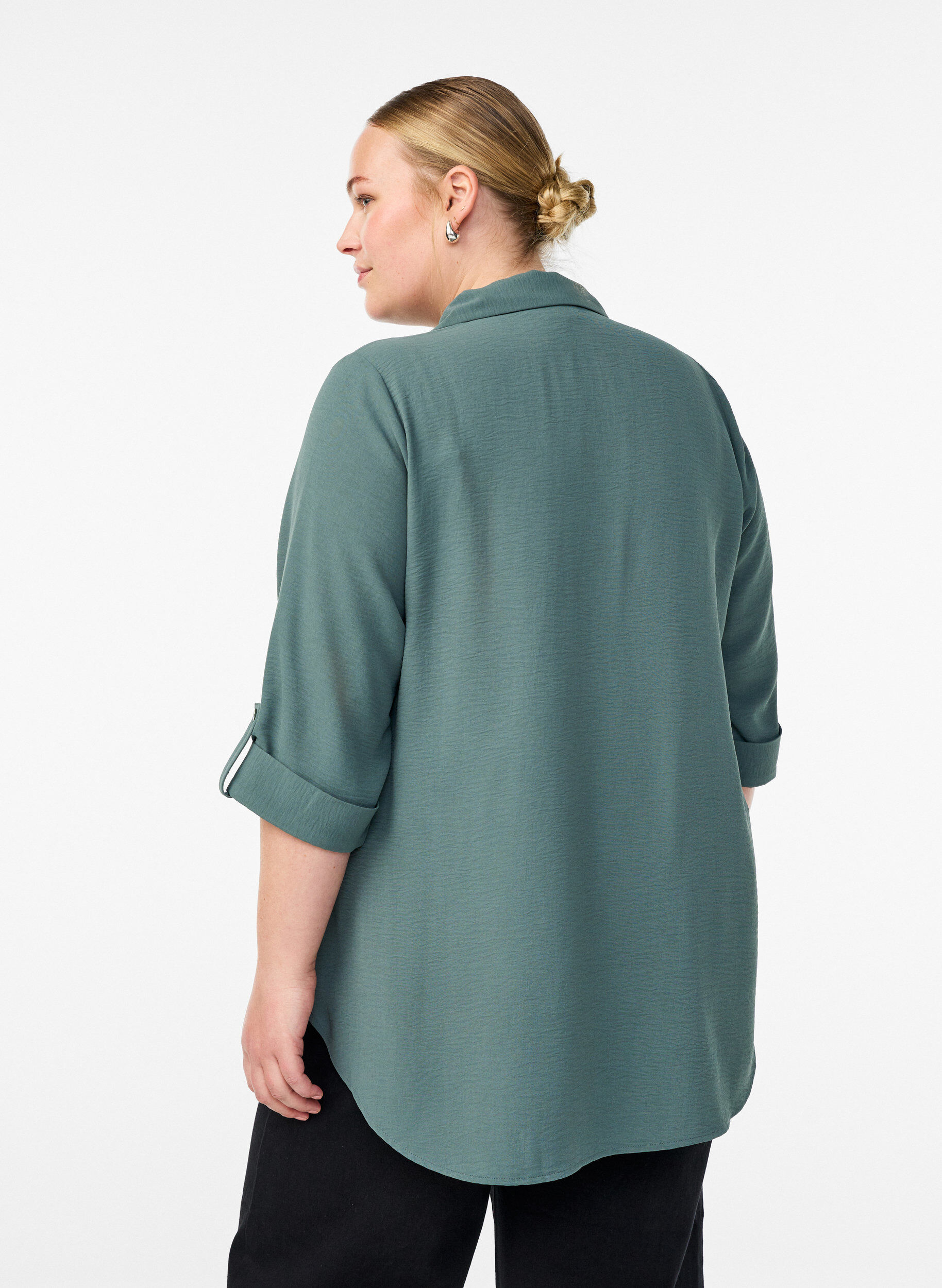 ZizziShirt met 3/4 mouwen en borstzakken, Groen, Model image number 2