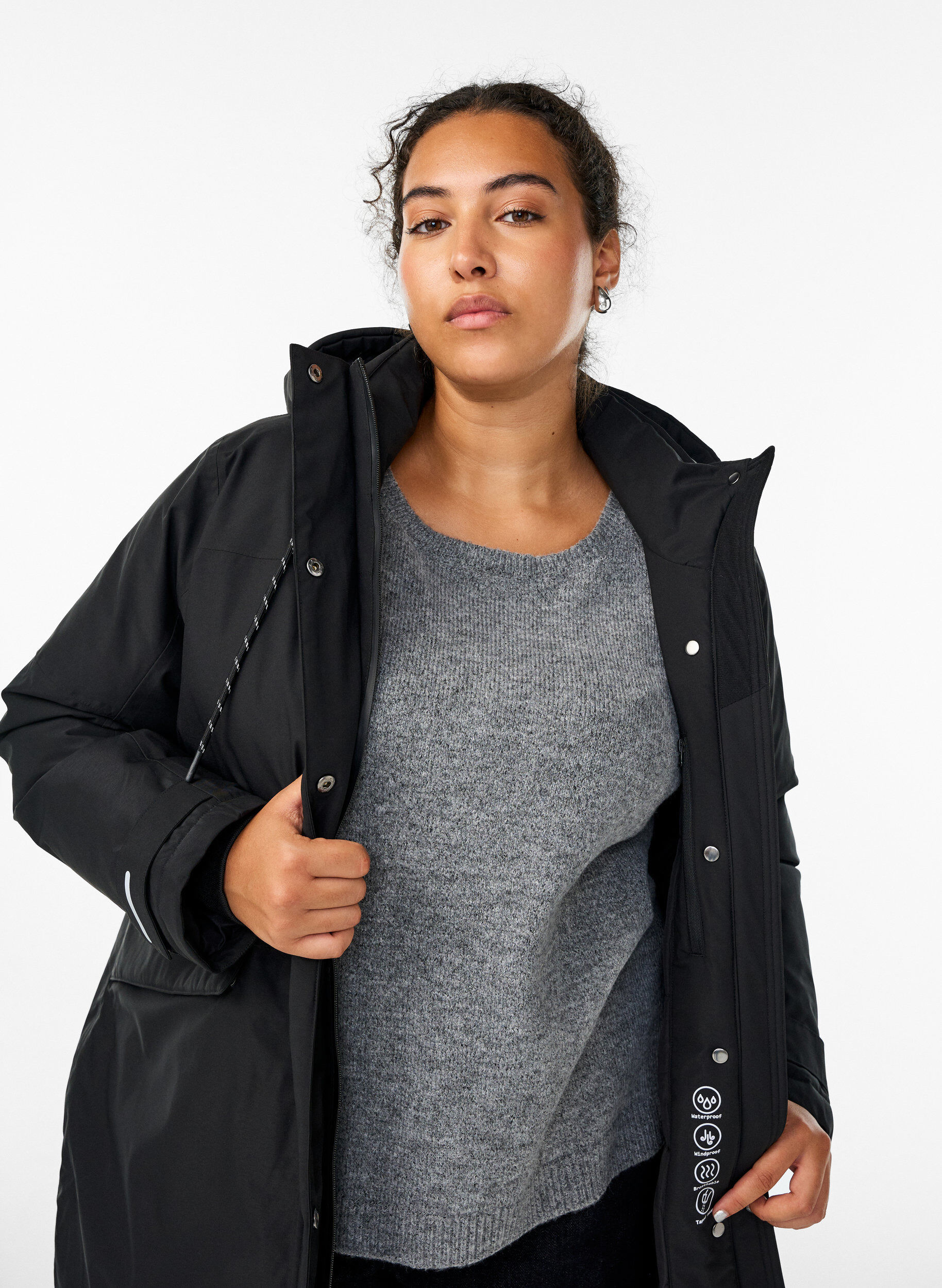 ZizziParka d&eacute;perlante &agrave; capuche et d&eacute;tails fonctionnels, Noir, Model image number 3