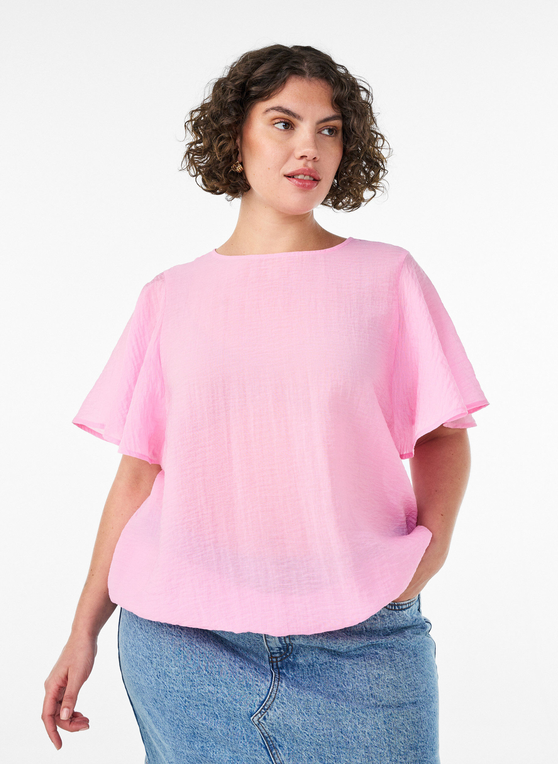 Blouse coupe ballon avec manches papillon, Rose, Model