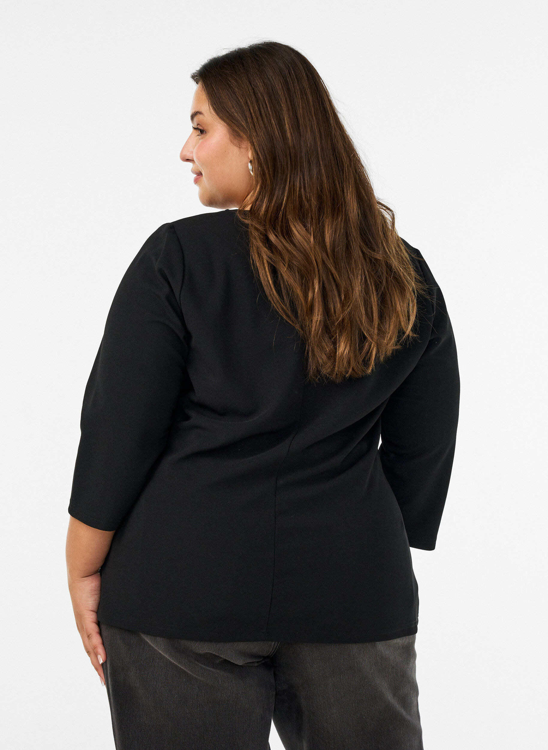 ZizziBlouse met asymmetrische drapering en 3/4-mouwen, Zwart, Model image number 2