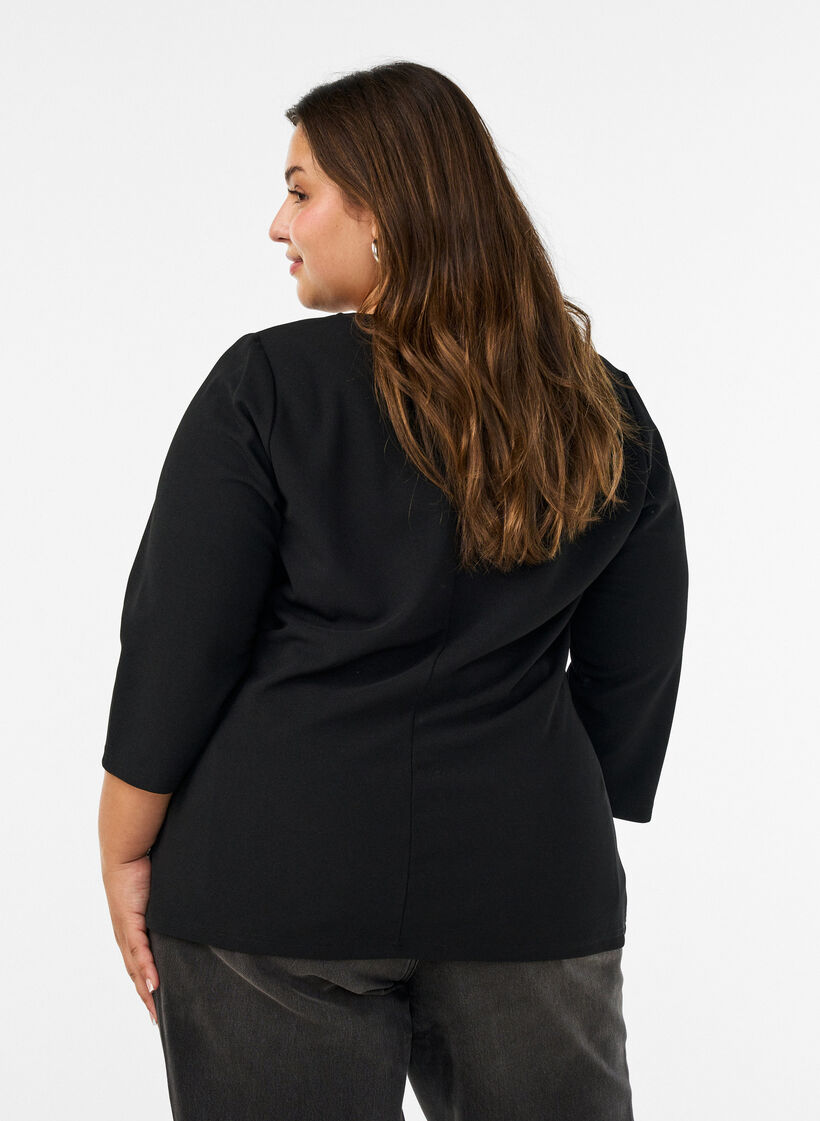 Blouse met asymmetrische drapering en 3/4-mouwen, Zwart, Model image number 2