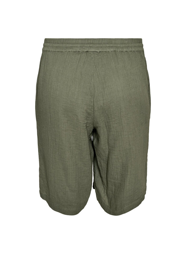 Short ample en mousseline de coton taille haute, Vert, Packshot image number 1
