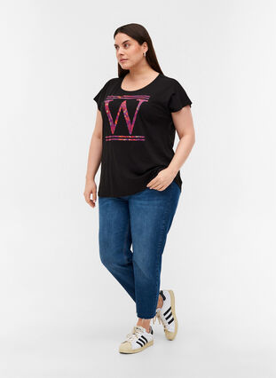Katoenen t-shirt met kleurrijk print, Black W, Model image number 2